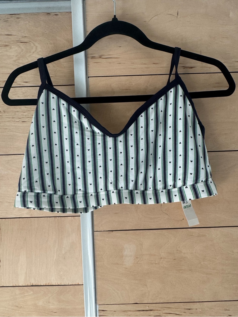aerie Cream and Navy Striped Heart Bralette